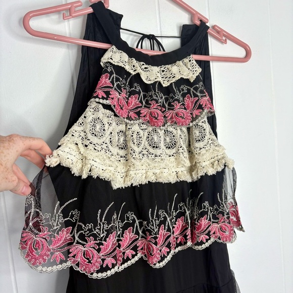 Just Cavalli Black Embroidered Halterneck Dress Black Pink Lace Sz 44 Y2K Party - Picture 6 of 10